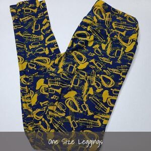 LuLaRoe OS Leggings Musical Instruments Navy Blue NEW
